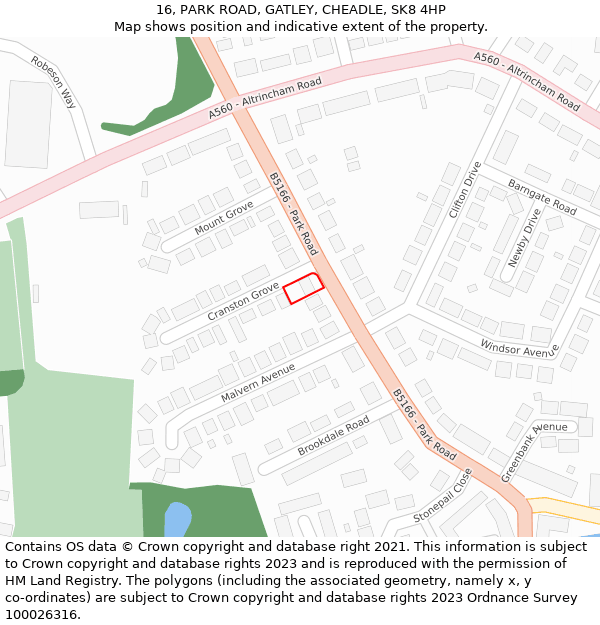 16, PARK ROAD, GATLEY, CHEADLE, SK8 4HP: Location map and indicative extent of plot