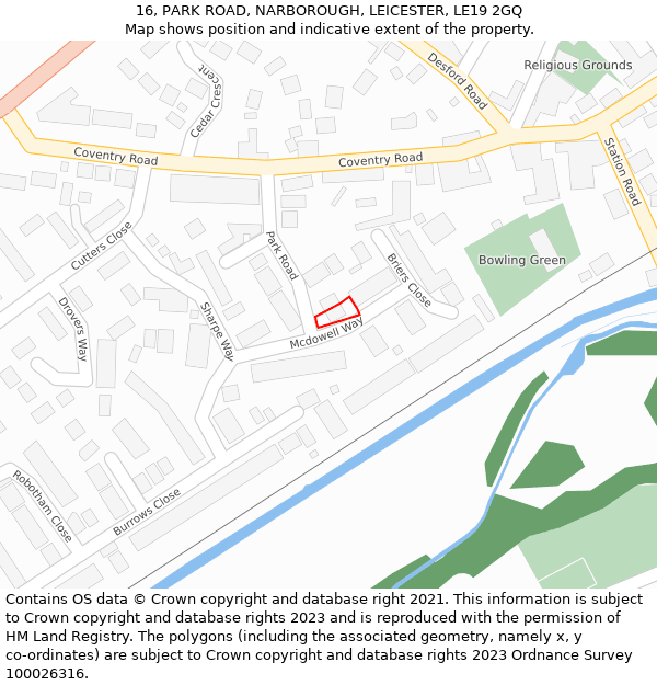 16, PARK ROAD, NARBOROUGH, LEICESTER, LE19 2GQ: Location map and indicative extent of plot