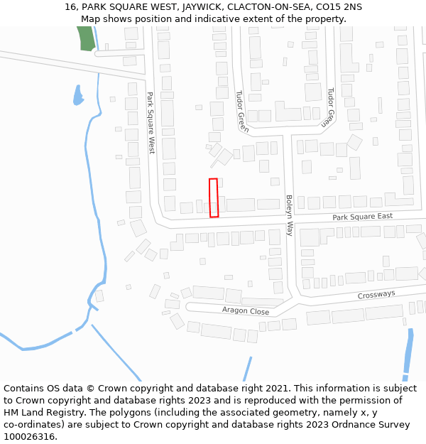 16, PARK SQUARE WEST, JAYWICK, CLACTON-ON-SEA, CO15 2NS: Location map and indicative extent of plot