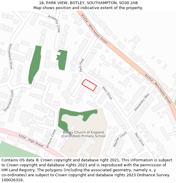 16, PARK VIEW, BOTLEY, SOUTHAMPTON, SO30 2AB: Location map and indicative extent of plot