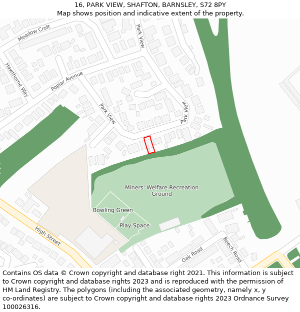 16, PARK VIEW, SHAFTON, BARNSLEY, S72 8PY: Location map and indicative extent of plot