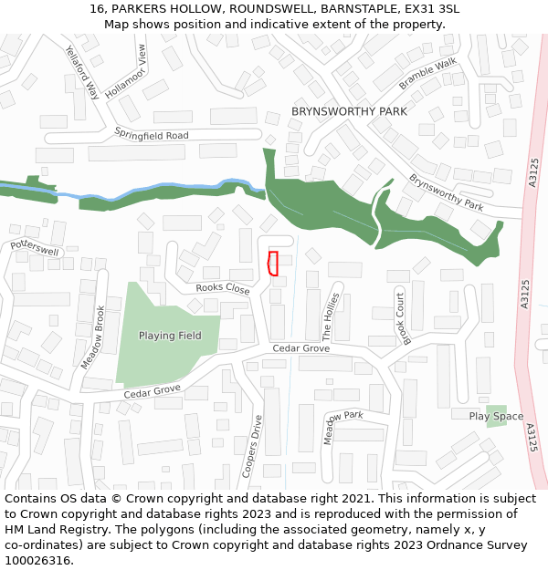 16, PARKERS HOLLOW, ROUNDSWELL, BARNSTAPLE, EX31 3SL: Location map and indicative extent of plot