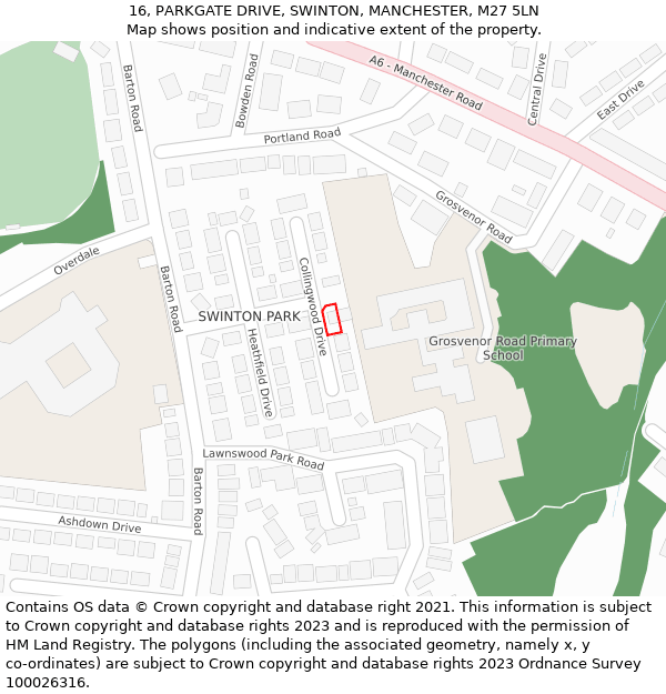 16, PARKGATE DRIVE, SWINTON, MANCHESTER, M27 5LN: Location map and indicative extent of plot