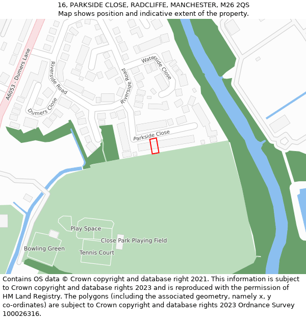 16, PARKSIDE CLOSE, RADCLIFFE, MANCHESTER, M26 2QS: Location map and indicative extent of plot