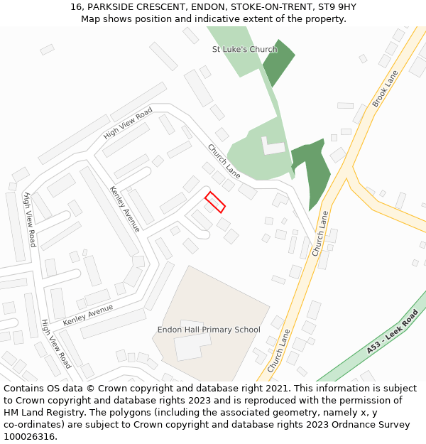 16, PARKSIDE CRESCENT, ENDON, STOKE-ON-TRENT, ST9 9HY: Location map and indicative extent of plot