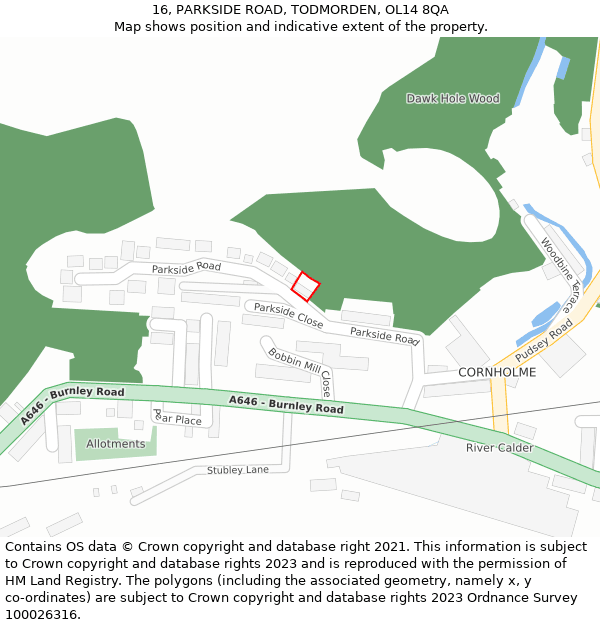 16, PARKSIDE ROAD, TODMORDEN, OL14 8QA: Location map and indicative extent of plot