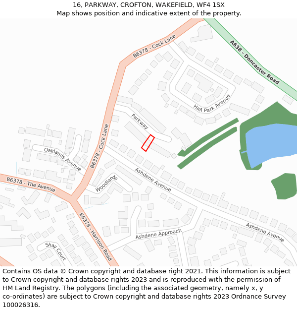 16, PARKWAY, CROFTON, WAKEFIELD, WF4 1SX: Location map and indicative extent of plot