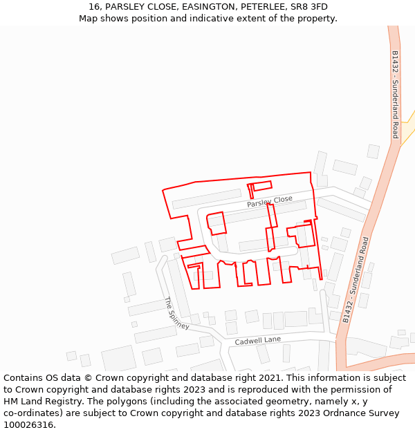 16, PARSLEY CLOSE, EASINGTON, PETERLEE, SR8 3FD: Location map and indicative extent of plot