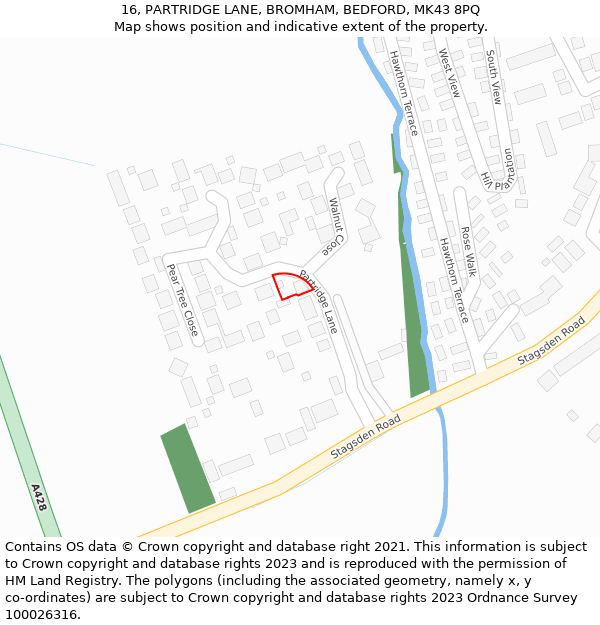 16, PARTRIDGE LANE, BROMHAM, BEDFORD, MK43 8PQ: Location map and indicative extent of plot