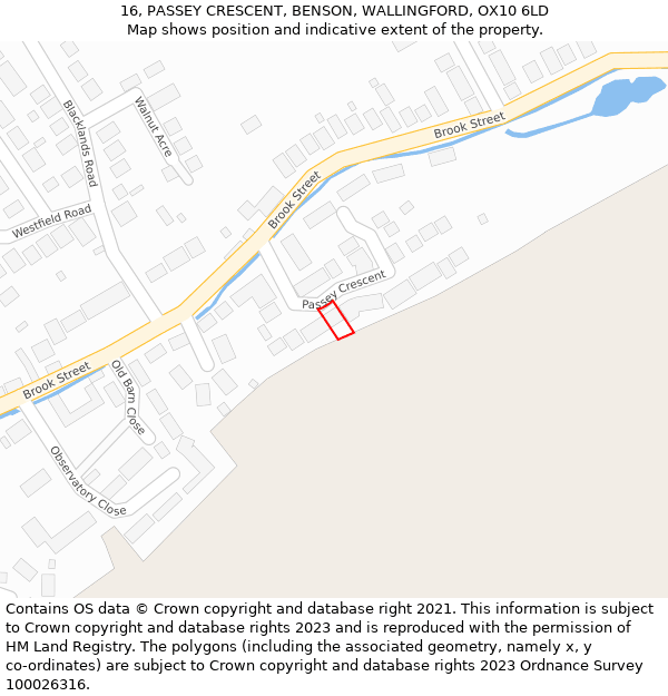 16, PASSEY CRESCENT, BENSON, WALLINGFORD, OX10 6LD: Location map and indicative extent of plot