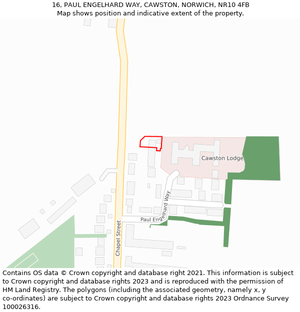 16, PAUL ENGELHARD WAY, CAWSTON, NORWICH, NR10 4FB: Location map and indicative extent of plot