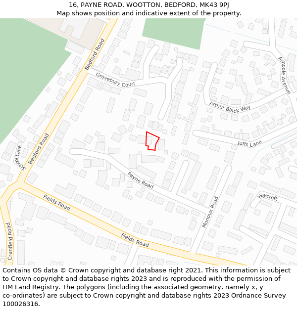 16, PAYNE ROAD, WOOTTON, BEDFORD, MK43 9PJ: Location map and indicative extent of plot