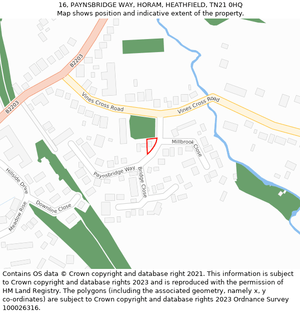 16, PAYNSBRIDGE WAY, HORAM, HEATHFIELD, TN21 0HQ: Location map and indicative extent of plot