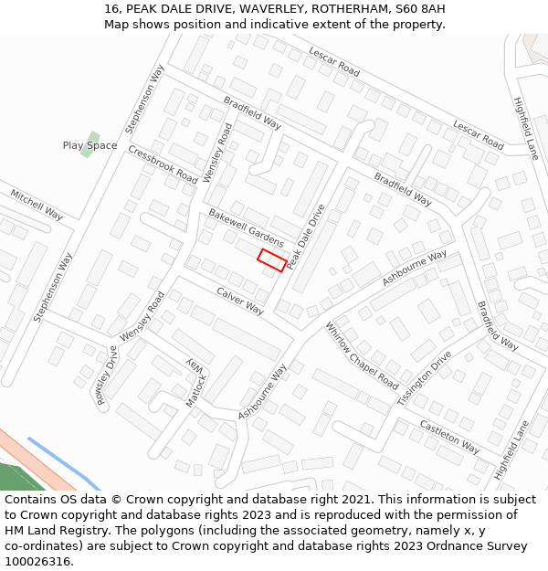 16, PEAK DALE DRIVE, WAVERLEY, ROTHERHAM, S60 8AH: Location map and indicative extent of plot