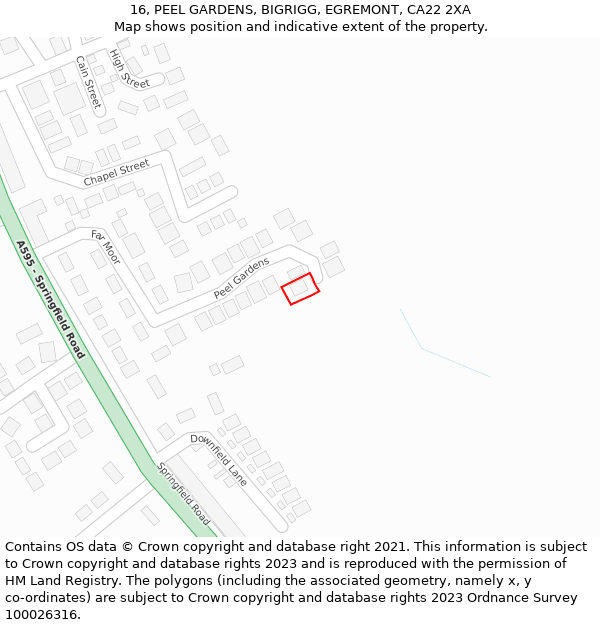 16, PEEL GARDENS, BIGRIGG, EGREMONT, CA22 2XA: Location map and indicative extent of plot