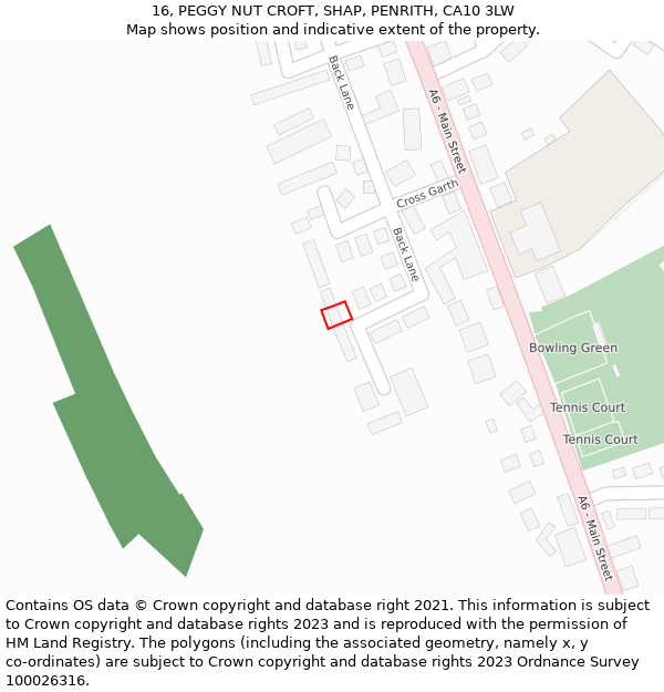 16, PEGGY NUT CROFT, SHAP, PENRITH, CA10 3LW: Location map and indicative extent of plot