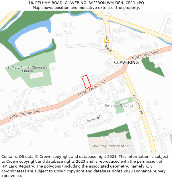 16, PELHAM ROAD, CLAVERING, SAFFRON WALDEN, CB11 4PQ: Location map and indicative extent of plot