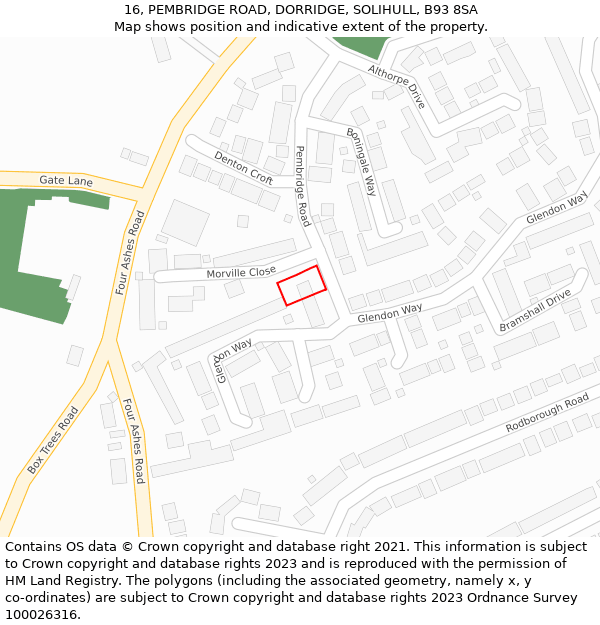 16, PEMBRIDGE ROAD, DORRIDGE, SOLIHULL, B93 8SA: Location map and indicative extent of plot