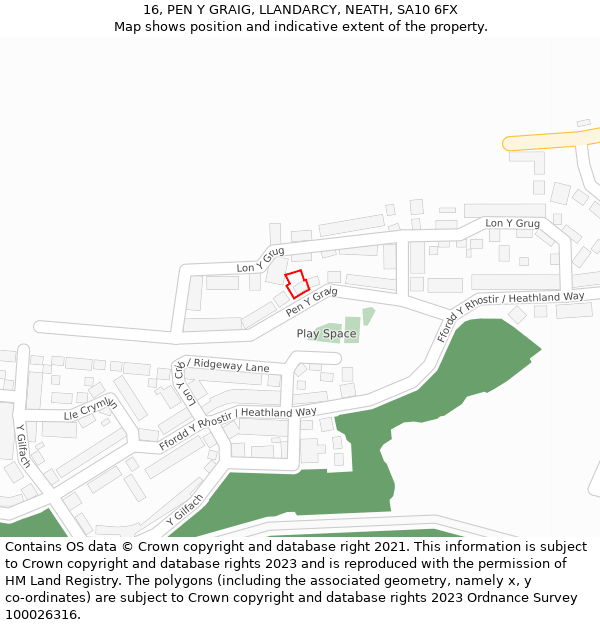 16, PEN Y GRAIG, LLANDARCY, NEATH, SA10 6FX: Location map and indicative extent of plot