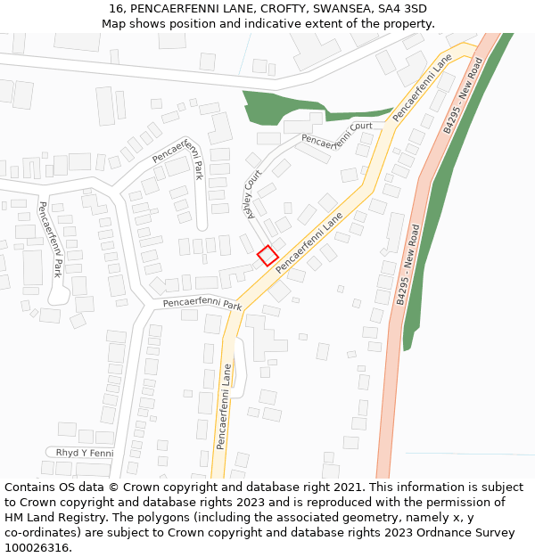 16, PENCAERFENNI LANE, CROFTY, SWANSEA, SA4 3SD: Location map and indicative extent of plot