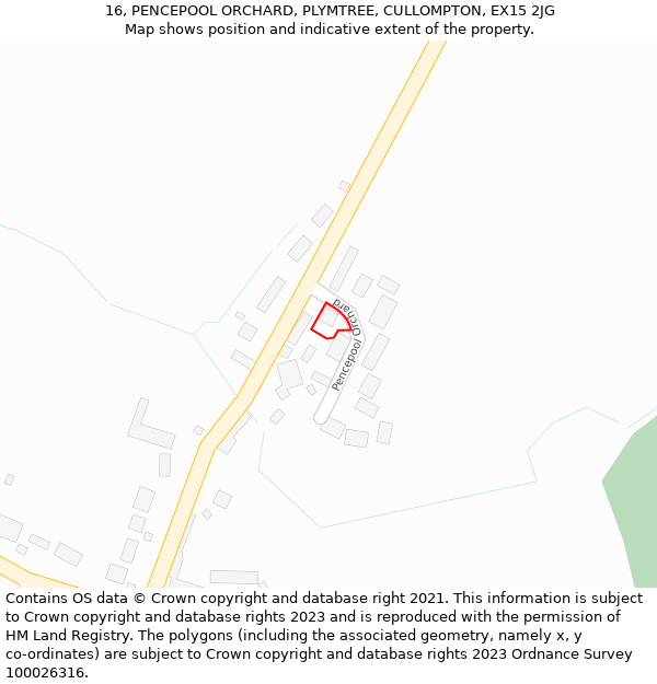 16, PENCEPOOL ORCHARD, PLYMTREE, CULLOMPTON, EX15 2JG: Location map and indicative extent of plot