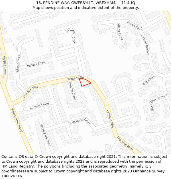 16, PENDINE WAY, GWERSYLLT, WREXHAM, LL11 4UQ: Location map and indicative extent of plot