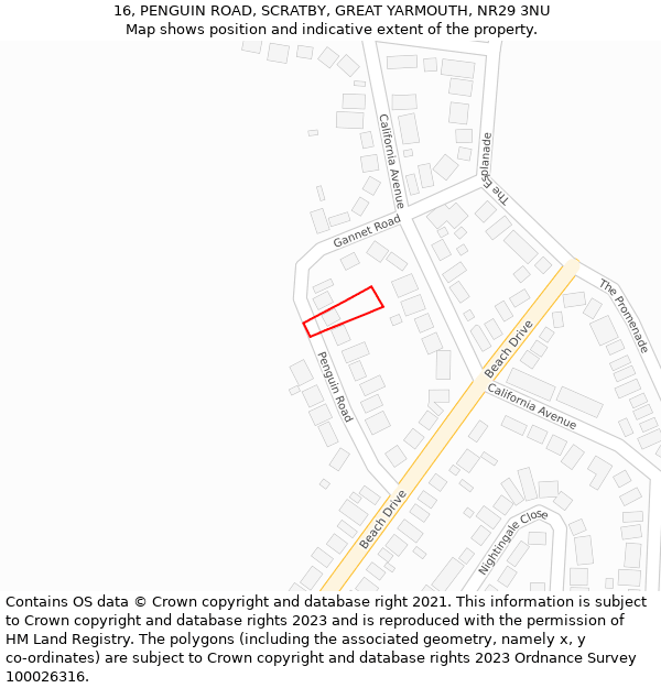 16, PENGUIN ROAD, SCRATBY, GREAT YARMOUTH, NR29 3NU: Location map and indicative extent of plot