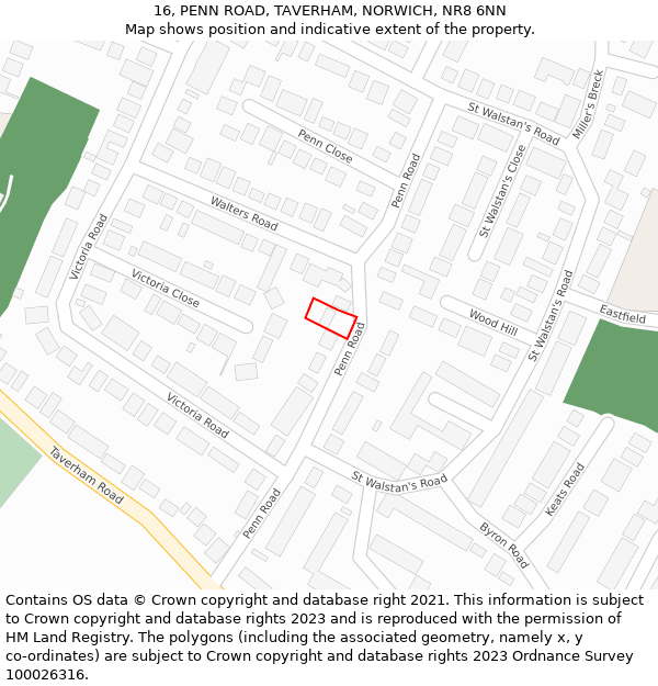 16, PENN ROAD, TAVERHAM, NORWICH, NR8 6NN: Location map and indicative extent of plot