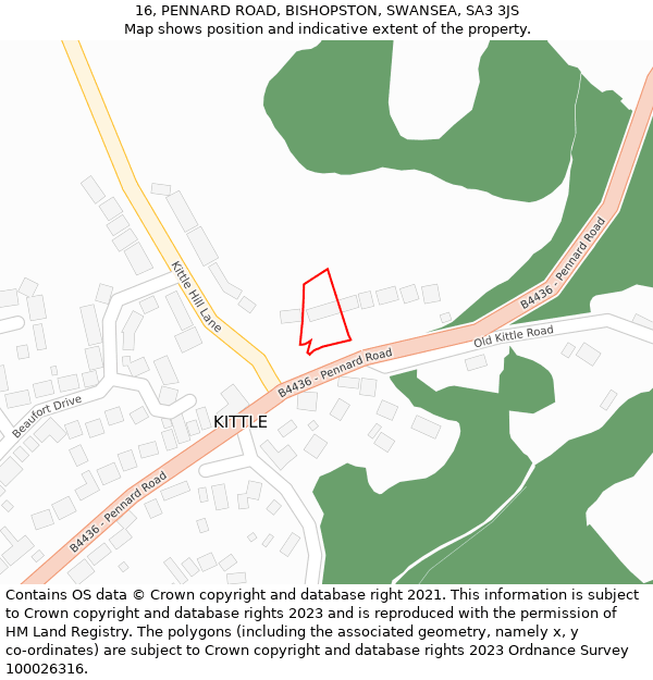 16, PENNARD ROAD, BISHOPSTON, SWANSEA, SA3 3JS: Location map and indicative extent of plot