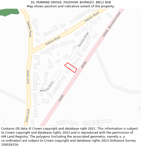 16, PENNINE GROVE, PADIHAM, BURNLEY, BB12 9AB: Location map and indicative extent of plot