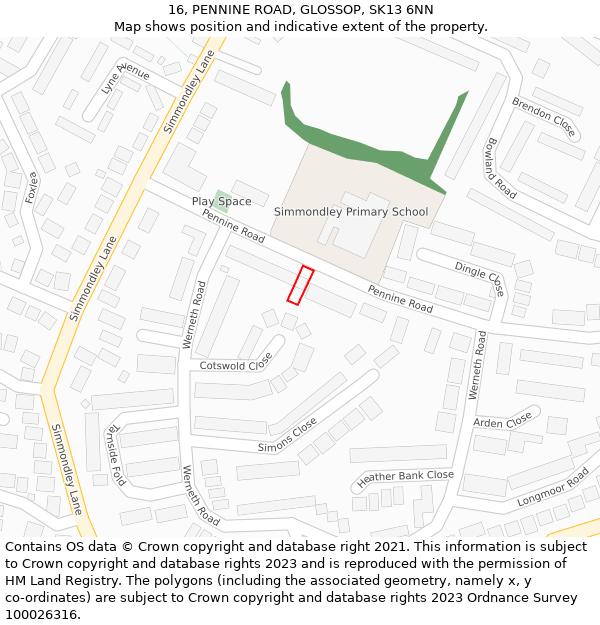 16, PENNINE ROAD, GLOSSOP, SK13 6NN: Location map and indicative extent of plot