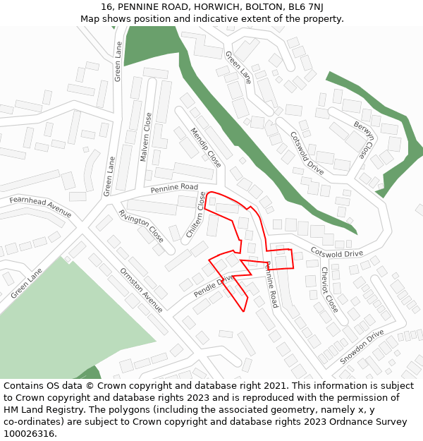 16, PENNINE ROAD, HORWICH, BOLTON, BL6 7NJ: Location map and indicative extent of plot