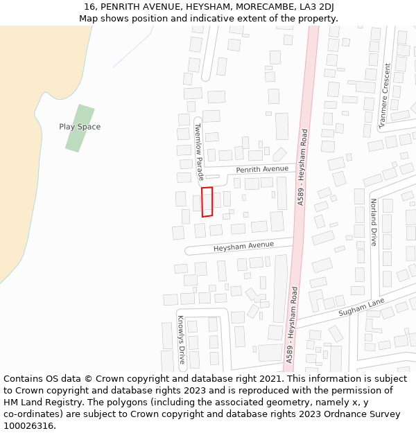 16, PENRITH AVENUE, HEYSHAM, MORECAMBE, LA3 2DJ: Location map and indicative extent of plot