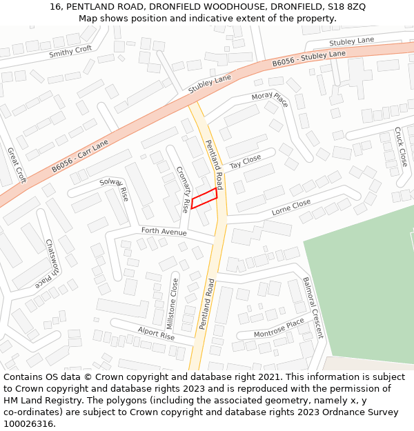16, PENTLAND ROAD, DRONFIELD WOODHOUSE, DRONFIELD, S18 8ZQ: Location map and indicative extent of plot
