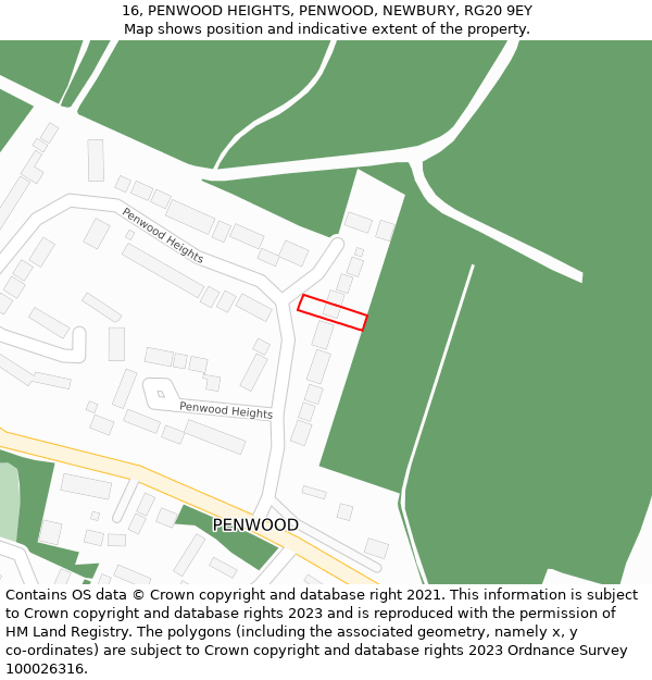 16, PENWOOD HEIGHTS, PENWOOD, NEWBURY, RG20 9EY: Location map and indicative extent of plot