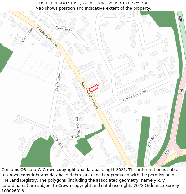 16, PEPPERBOX RISE, WHADDON, SALISBURY, SP5 3BF: Location map and indicative extent of plot