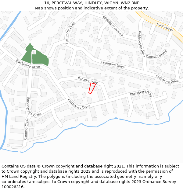 16, PERCEVAL WAY, HINDLEY, WIGAN, WN2 3NP: Location map and indicative extent of plot