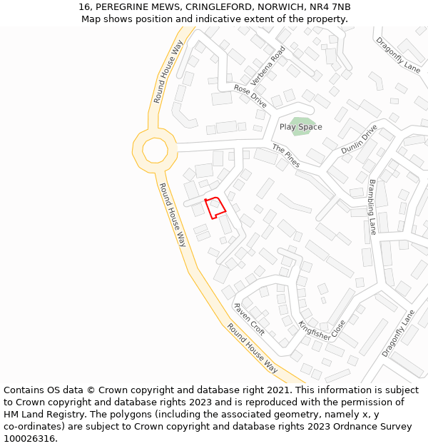 16, PEREGRINE MEWS, CRINGLEFORD, NORWICH, NR4 7NB: Location map and indicative extent of plot