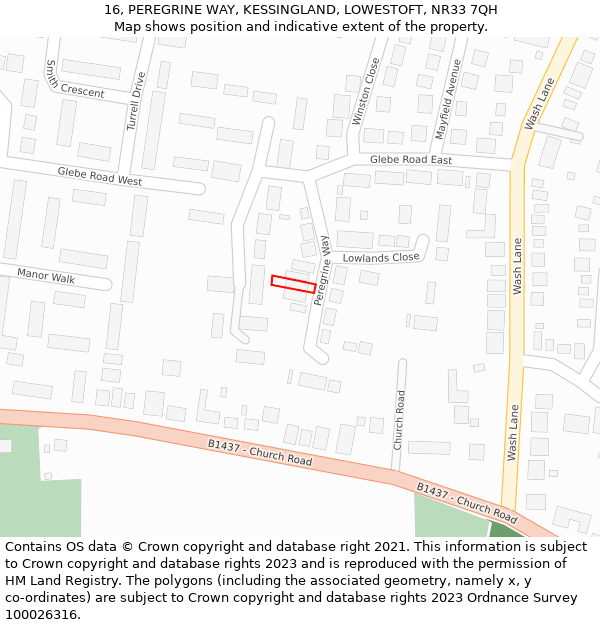 16, PEREGRINE WAY, KESSINGLAND, LOWESTOFT, NR33 7QH: Location map and indicative extent of plot