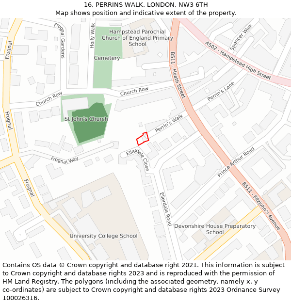 16, PERRINS WALK, LONDON, NW3 6TH: Location map and indicative extent of plot