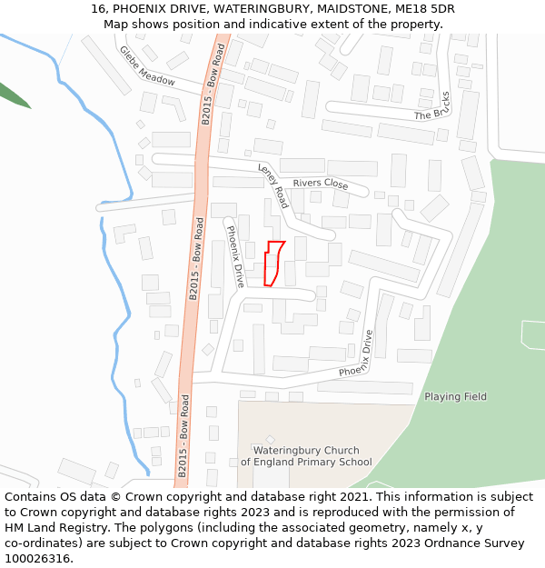 16, PHOENIX DRIVE, WATERINGBURY, MAIDSTONE, ME18 5DR: Location map and indicative extent of plot