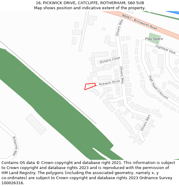 16, PICKWICK DRIVE, CATCLIFFE, ROTHERHAM, S60 5UB: Location map and indicative extent of plot