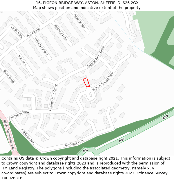 16, PIGEON BRIDGE WAY, ASTON, SHEFFIELD, S26 2GX: Location map and indicative extent of plot