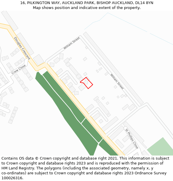 16, PILKINGTON WAY, AUCKLAND PARK, BISHOP AUCKLAND, DL14 8YN: Location map and indicative extent of plot