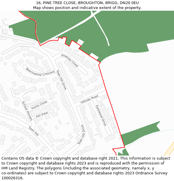 16, PINE TREE CLOSE, BROUGHTON, BRIGG, DN20 0EU: Location map and indicative extent of plot