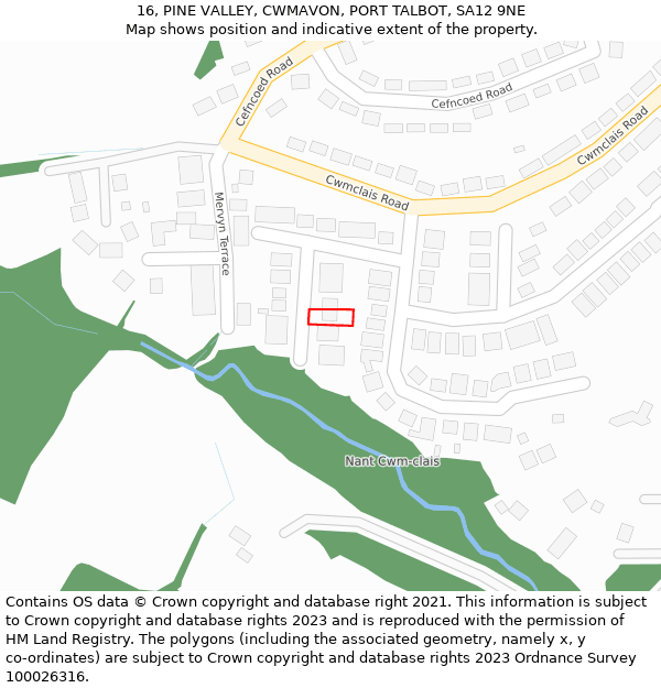 16, PINE VALLEY, CWMAVON, PORT TALBOT, SA12 9NE: Location map and indicative extent of plot