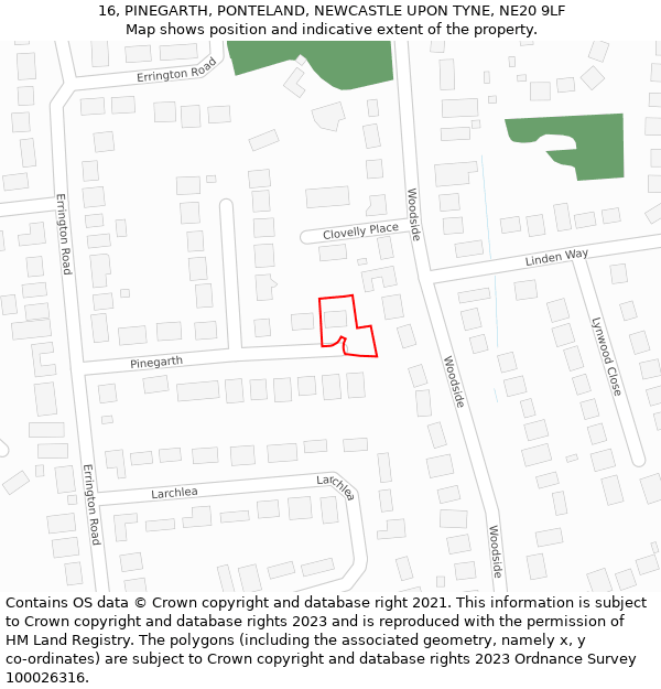 16, PINEGARTH, PONTELAND, NEWCASTLE UPON TYNE, NE20 9LF: Location map and indicative extent of plot