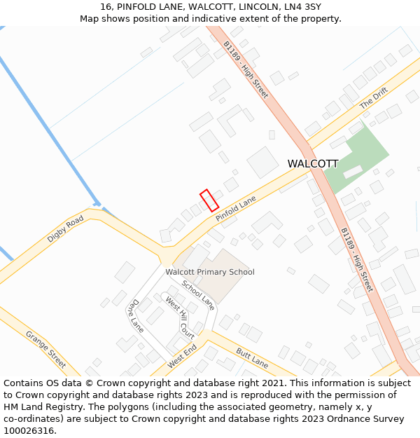 16, PINFOLD LANE, WALCOTT, LINCOLN, LN4 3SY: Location map and indicative extent of plot