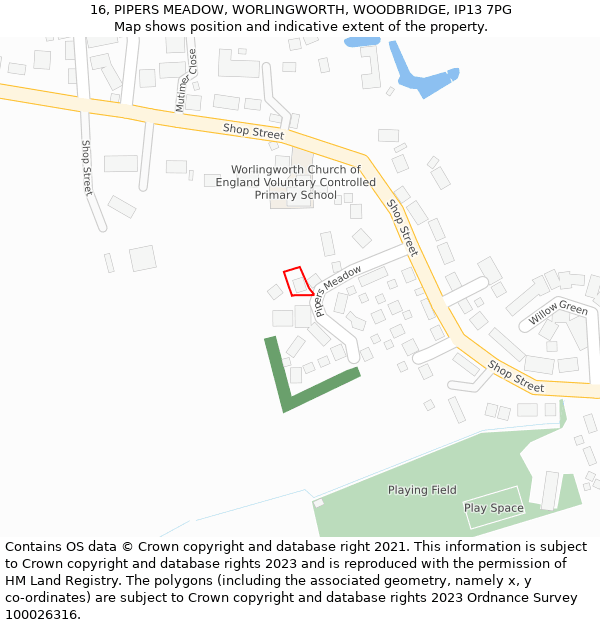 16, PIPERS MEADOW, WORLINGWORTH, WOODBRIDGE, IP13 7PG: Location map and indicative extent of plot