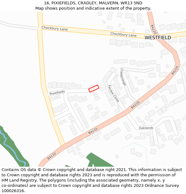 16, PIXIEFIELDS, CRADLEY, MALVERN, WR13 5ND: Location map and indicative extent of plot